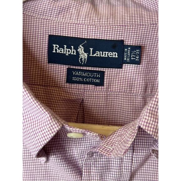 Ralph Lauren Shirt Mens XL 17 1/2 NeckPink White Plaid Dress Classic Fit Preppy - Picture 2 of 9